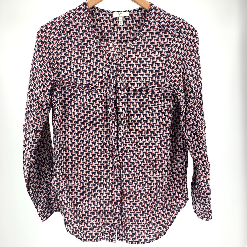 Joie silk sailboat print long sleeve blouse small